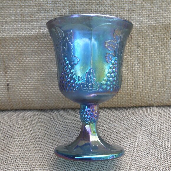 Vintage Indiana Glass Blue Carnival Grapes Goblet - Picture 15 of 16